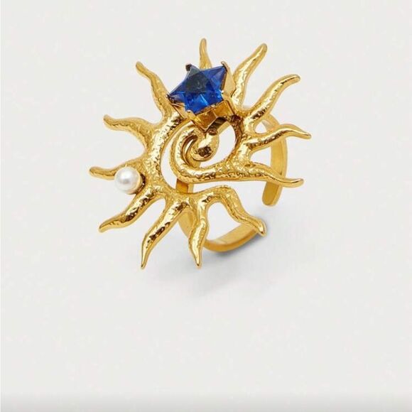 Gold and Blue ring Q223 - Picture 2 of 7